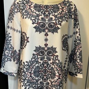 Kenar White & Blue Tunic Blouse Size Small